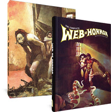 Load image into Gallery viewer, An image showing the cover to The Complete Web of Horror next to the slipcase.