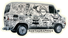Load image into Gallery viewer, A sticker of the Fantagraphics van, featuring a number of illustrations from various cartoonists.