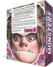 Load image into Gallery viewer, The back of the My Favorite Thing is Monsters box set, featuring the illustration of Karen as a werewolf, but with a sticker featuring praise and a description of the book.