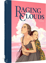 Load image into Gallery viewer, The cover to Raging Clouds by Yudori, featuring an illustration of two young women. One looks upward and away from the viewer, while the other has her hands wrapped around the other woman's list.
