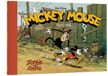 Load image into Gallery viewer, The Mickey Mouse: Zombie coffee book without its slipcover. The cover says "Walt Disney Mickey Mouse. Regis Loisel. Zombie Coffee." The cover features Mickey grabbing Horace by the hand and pulling him while running.