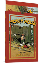 Load image into Gallery viewer, The Mickey Mouse: Zombie coffee book in its slipcover. The book slides sideways into an upright slipcover, which says "Walt Disney Mickey Mouse. Regis Loisel. Zombie Coffee." The cover features Mickey grabbing Horace by the hand and pulling him while running.