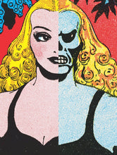 Load image into Gallery viewer, The cover to Turn Loose Our Death Rays, featuring an illustration of a beautiful woman. One half of the illustration is normal, while the other has a grimacing skull or alien face instead of the beautiful woman&#39;s face.
