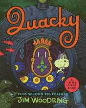 Load image into Gallery viewer, The cover to Quacky, featuring a colorful, abstract illustration of a figure looking toward the viewer from a porthole underwater, with fish surrounding the porthole.
