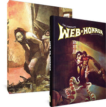 Load image into Gallery viewer, An image showing the cover to The Complete Web of Horror next to the slipcase.
