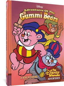 the cover to Adventures of the Gummi Bears: A New Beginning: Disney Afternoon Adventures Vol. 4, featuring the title surrounding an illustration of three of the Gummi Bears in various action poses.