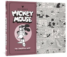 Load image into Gallery viewer, Walt Disney&#39;s Mickey Mouse Vol. 8 cover image, featuring a selection of comic strips and a female mouse looking sternly at something off-screen. Text reads, &quot;Walt Disney&#39;s Mickey Mouse, &#39;The Tomorrow Wars,&#39; by Floyd Gottfredson.&quot;

