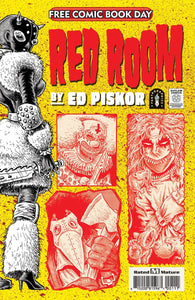 The cover to the Red Room Free Comic Book Day issue, which features several menacing figures in red and black against a yellow background.