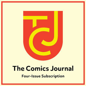 The Comics Journal logo, featuring a stylized T, C, and J interlocking over a simple shield design. Below the logo is text reading, "The Comics Journal Four-Issue subscription."