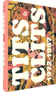 The cover to Tits and Clits 1972 - 1987, featuring the title and editors names—Joyce Farmer, Lyn Chevii, and Mary Fleener—superimposed sideways over a collage of illustrated women from the comic.
