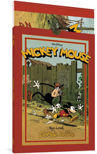 Load image into Gallery viewer, The Mickey Mouse: Zombie coffee book in its slipcover. The book slides sideways into an upright slipcover, which says &quot;Walt Disney Mickey Mouse. Regis Loisel. Zombie Coffee.&quot; The cover features Mickey grabbing Horace by the hand and pulling him while running.
